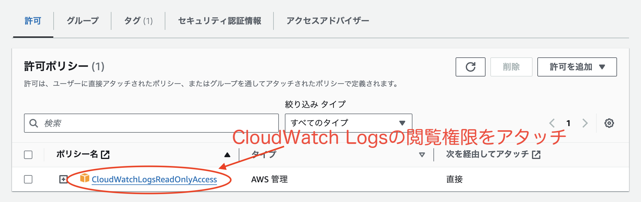 IAMのポリシー設定画面