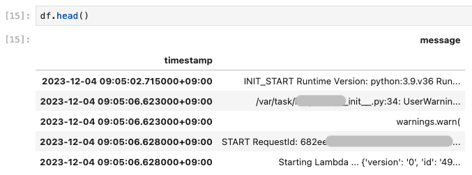LambdaのログをDataFrameに変換